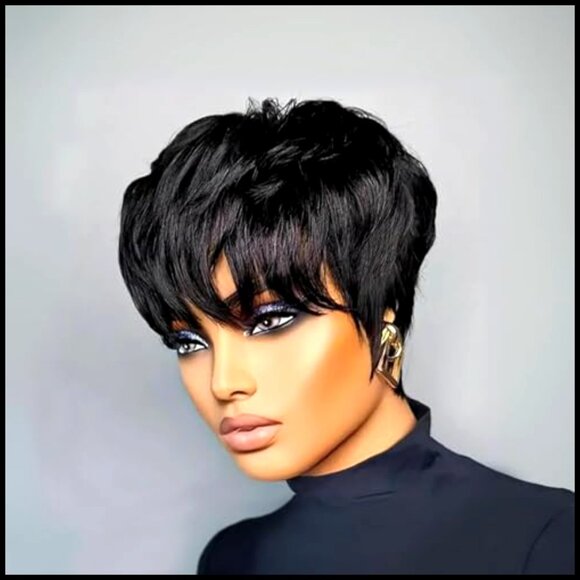 Human Hair Pixie Cut Wig Glueless Layered Bangs Adjustable Soft Throw On main image 5
